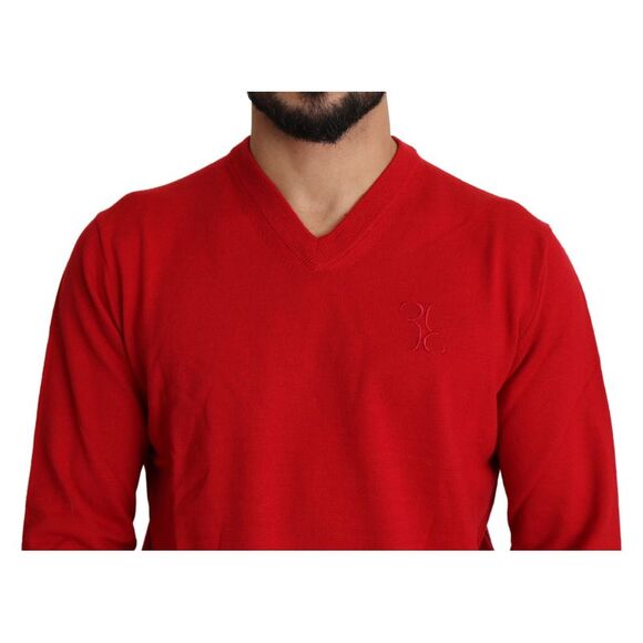Billionaire Italian Couture Red V-neck Wool Sweatshirt Pullover Men's Sweater - Picture 4 of 5